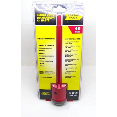 SERRA COPO DIAMANTADA C/HASTE - 40MM