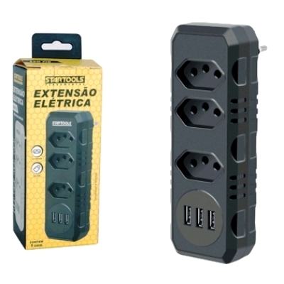EXTENSAO ELETRICA SEM FIO 3 TOMADAS + 3 USB
