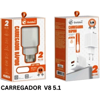 CARREGADOR CELULAR V8 5.1A GOLDEN PRO