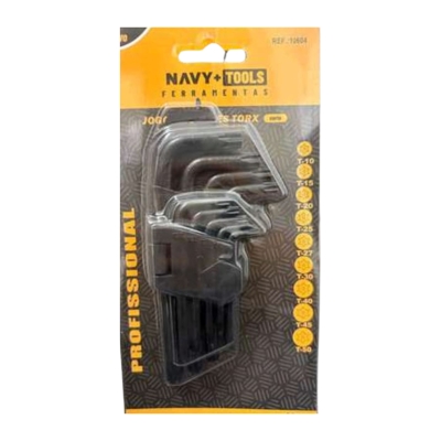 CHAVE TORX 9 PCS CRV T10 A T50 CURTA FOSFATIZADA