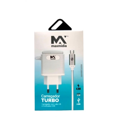 CARREGADOR CELULAR V8 TURBO 4,8A 3 USB