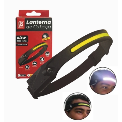 LANTERNA DE CABECA REC. CREE/COB + SENSOR XPE/COB 8/3W