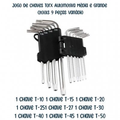 CHAVE TORX 9 PCS CRV T10 A T50 GDE/MEDIA TROYA TOOLS