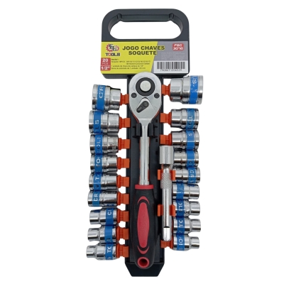 JOGO SOQUETES + FERRAMENTAS CRV 20 PEÇAS