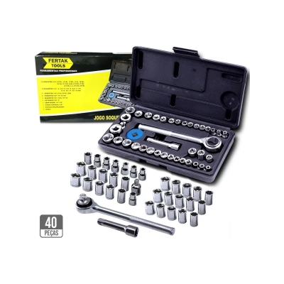 JOGO SOQUETES C/CATRACA + ALONGADOR 40PCS FERTAK