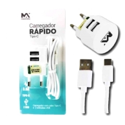 CARREGADOR CELULAR TIPO C 3,6A 2USB