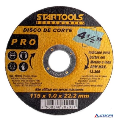 DISCO DE CORTE AÇO/INOX 115X1,00X22MM STARTOOLS