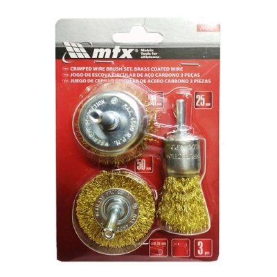 ESCOVA DE ACO 3PC 1PLANA 50MM E 2 COPO 25 - 50MM C/HASTE