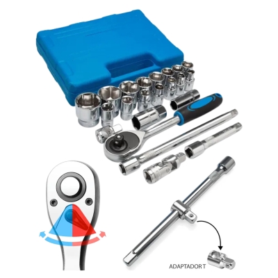 JOGO SOQUETES + FERRAMENTAS CRV 22 PEÇAS