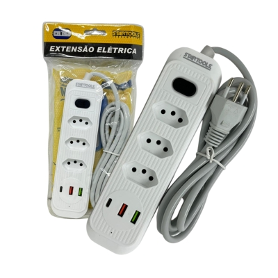 EXTENSAO ELETRICA 2M BIV. 3TOM. 2USB 1 C