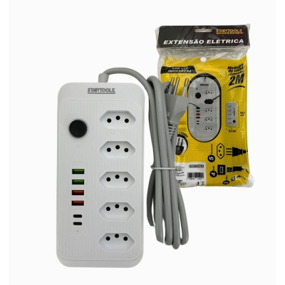 EXTENSAO ELETRICA 2M BIV. 5TOM.+ 4USB + 2 TP/C