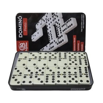 DOMINO NA LATA 28PCS 10MM PRETO SQ