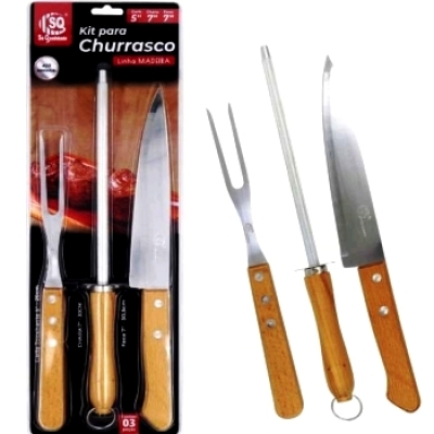 KIT CHURRASCO (FACA, CHAIRA E GARFO)MADEIRA