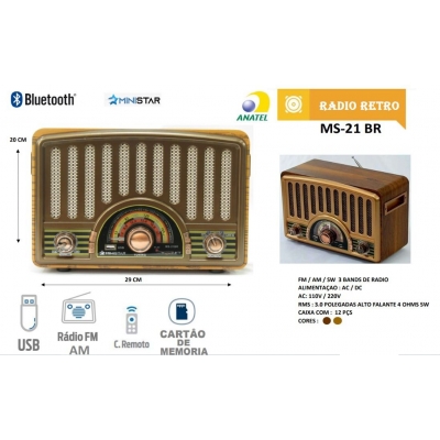 RADIO RETRO FM/AM/SW 4 OMS 5W RECAR. MADEIRA