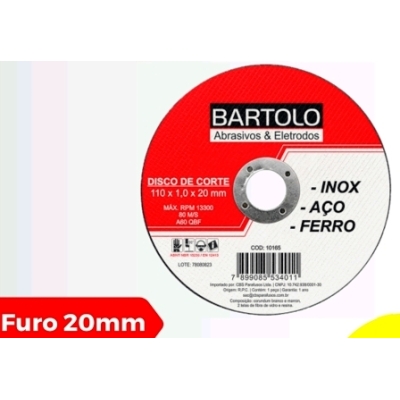 DISCO DE CORTE AÇO/INOX 115X1,00X20MM BARTOLO