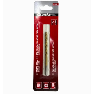 BROCA DE ACO RAPIDO PARA METAL 5,0 MM NITRETO DE TITANIO MTX