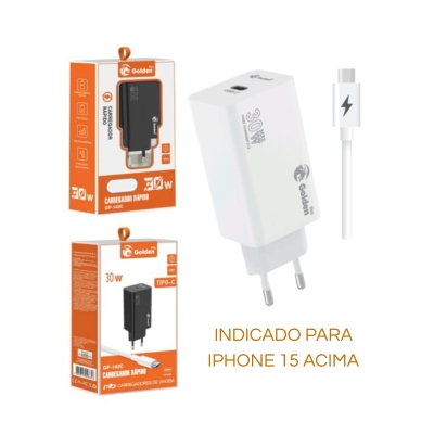 CARREGADOR CELULAR TIPO C 6.1A 30W GOLDEN PRO (IPHONE15 ACIMA)